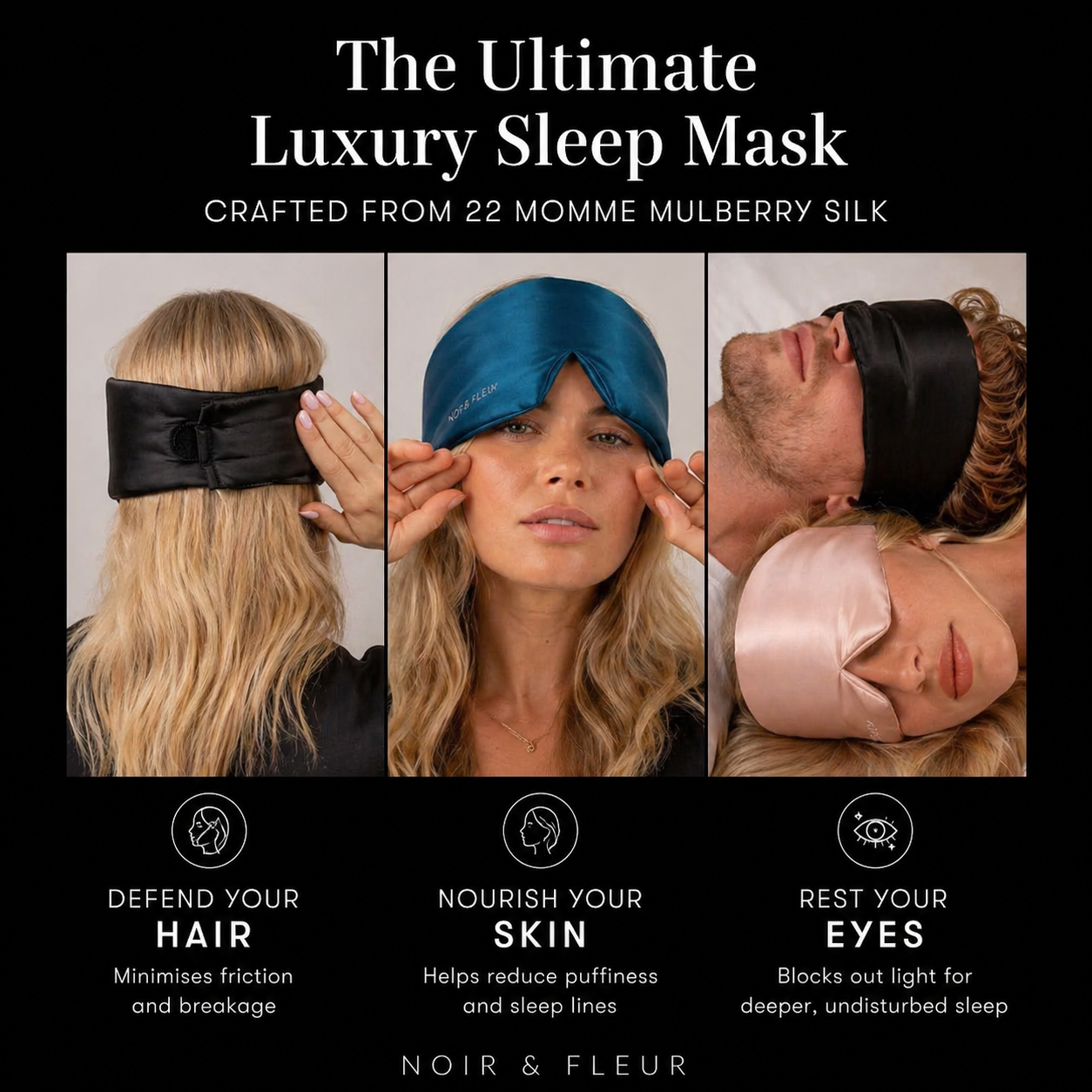 Noir & Fleur Deep Silk Sleep Mask – Black