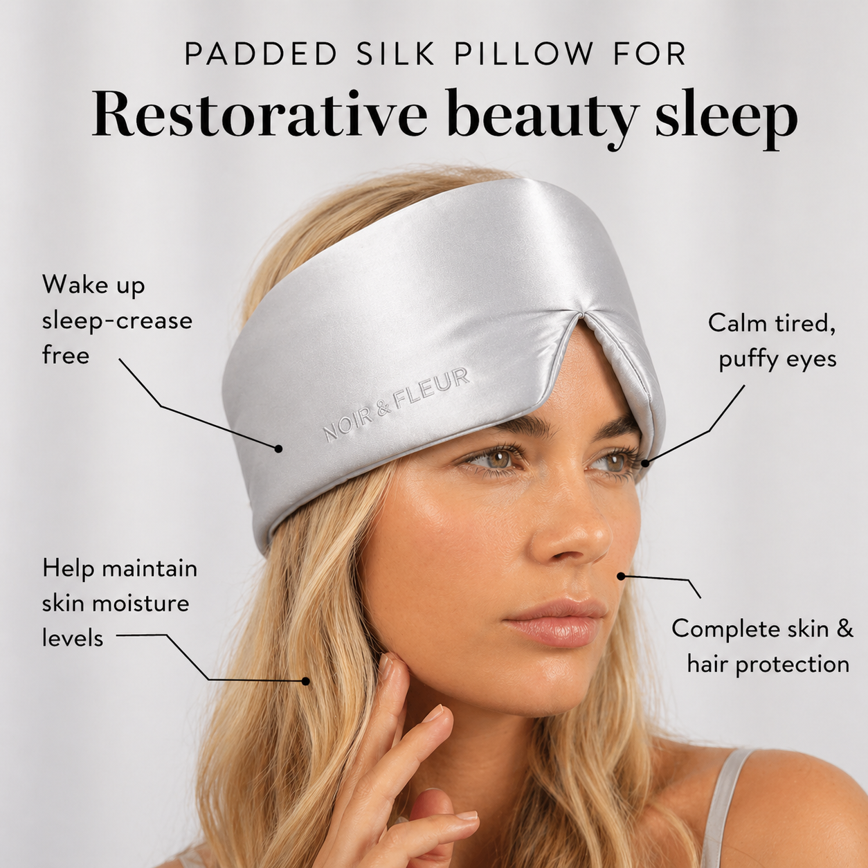 Noir & Fleur Deep Silk Sleep Mask – White